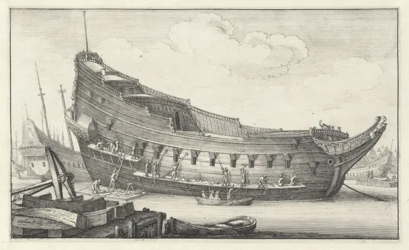 Ausrüstung eines Schiffsrumpfs von Wenceslaus Hollar