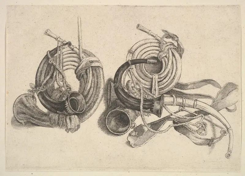 Fünf Jagdhörner von Wenceslaus Hollar