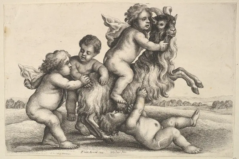 Vier kleine Jungen und eine Ziege von Wenceslaus Hollar