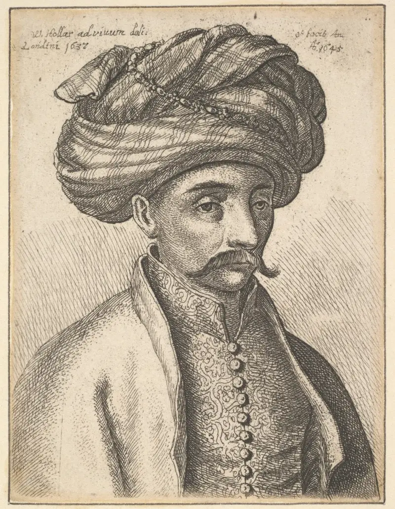 Byst av en turkisk man med mustasch och stor turban av Wenceslaus Hollar