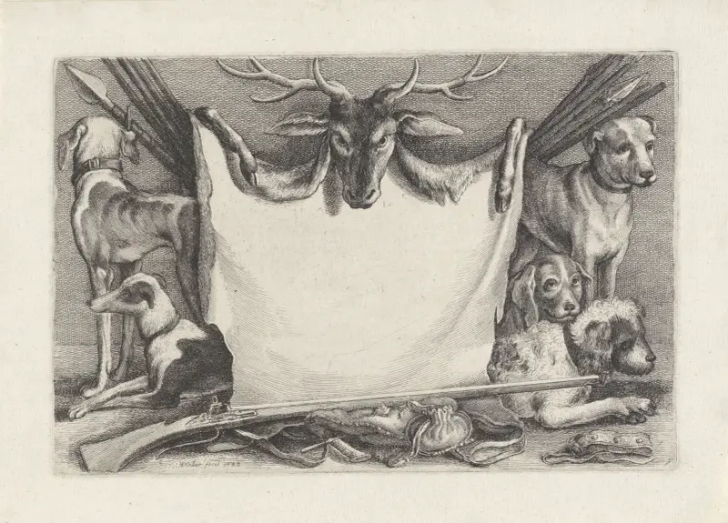 Hunde, Jagdgeräte und Wild – Titelblatt von Wenceslaus Hollar
