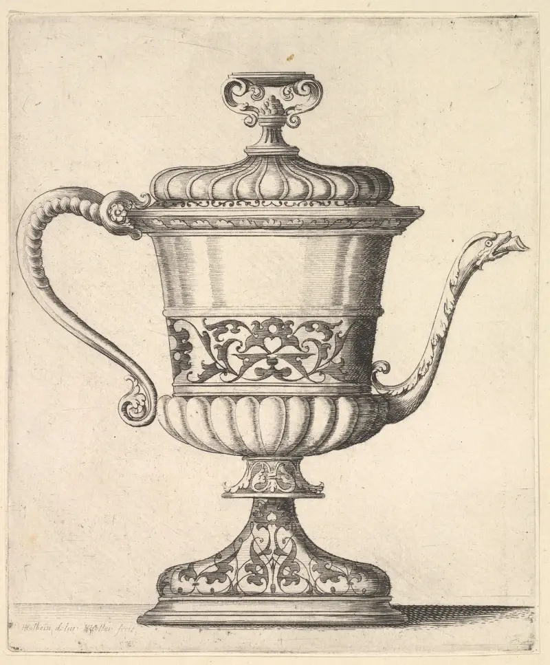 Jug with lid, engraved with arabesque pattern av Wenceslaus Hollar