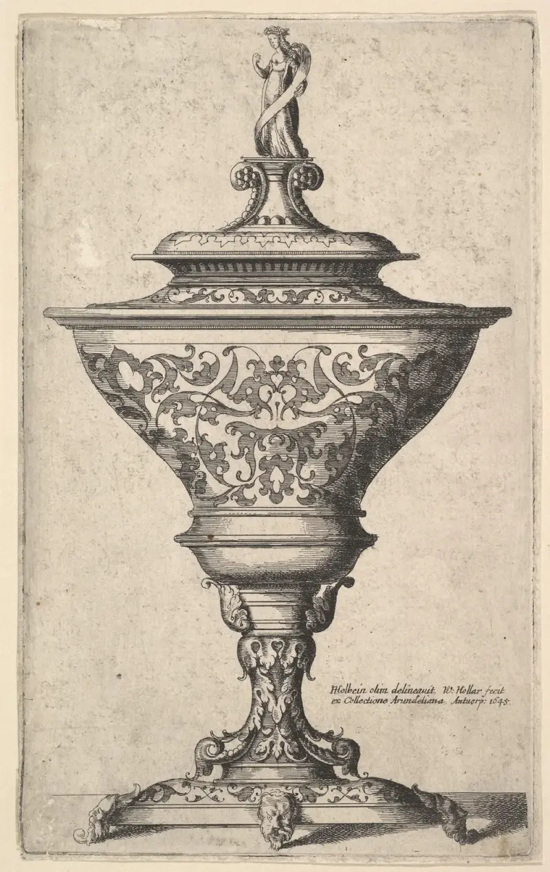 Ornate goblet on feet of masks av Wenceslaus Hollar