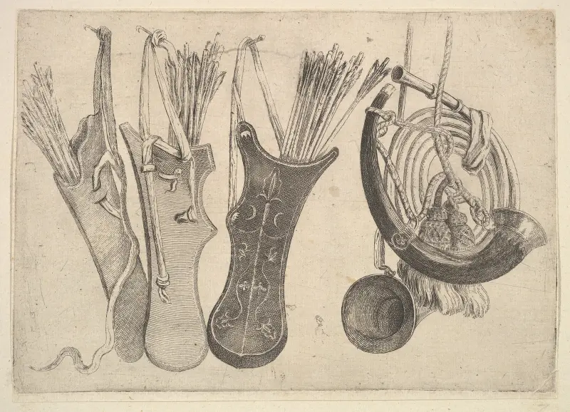 Köcher und Jagdhörner von Wenceslaus Hollar