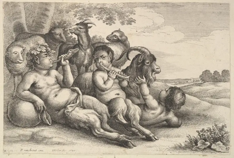 Zwei junge Satyrn und ein Knabe von Wenceslaus Hollar