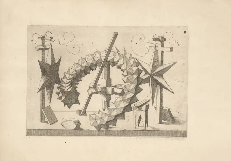 Perspectiva Corporum Regularium (Perspective of regular solids) Pl.43 av Wenzel Jamnitzer