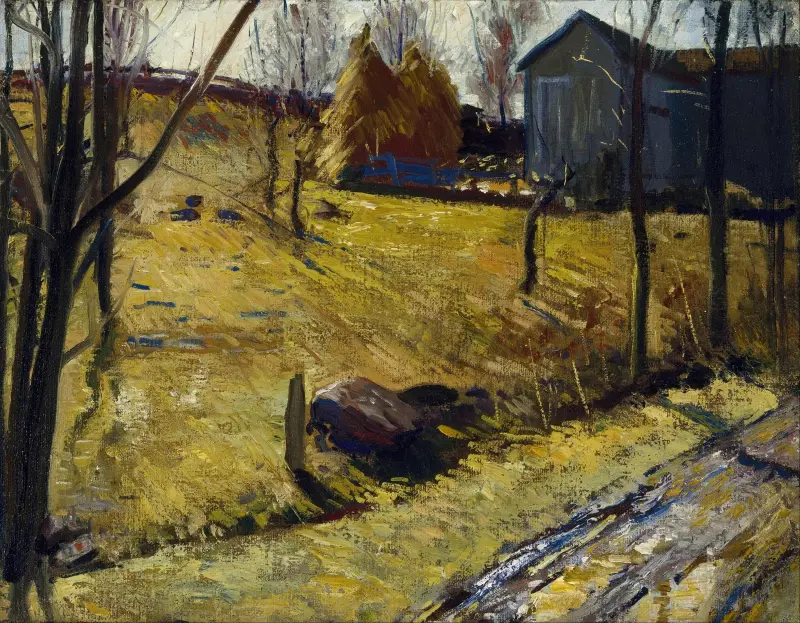 Höstackar och lada av George Wesley Bellows