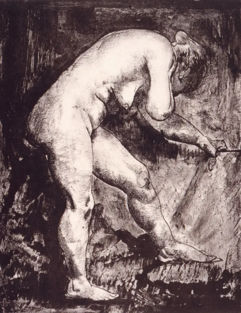 Stående naken som böjer sig framåt av George Wesley Bellows