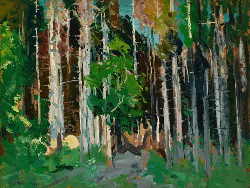 Genom träden, Monhegan Island, Maine av George Wesley Bellows