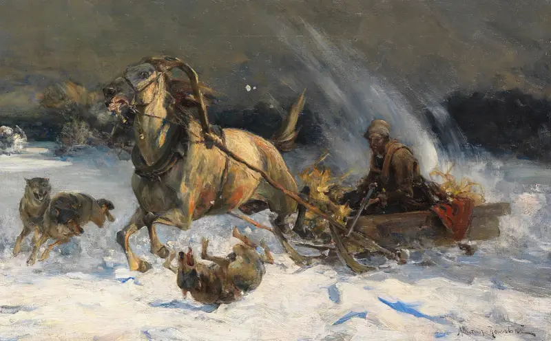 Angriff der Wölfe von Alfred von Wierusz-Kowalski