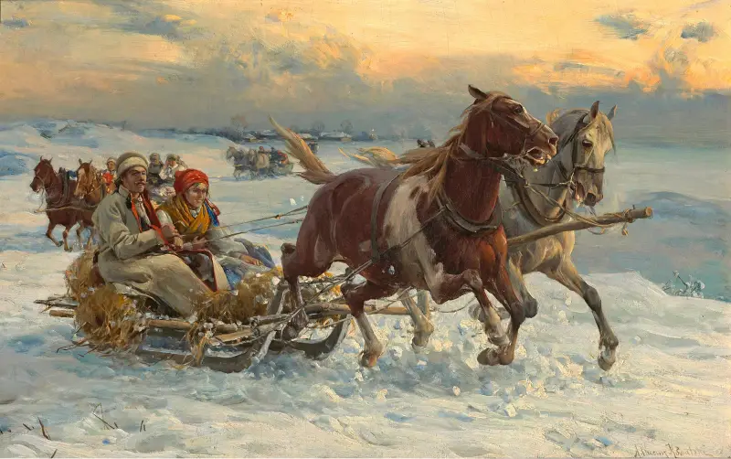 The sleigh ride av Alfred von Wierusz-Kowalski