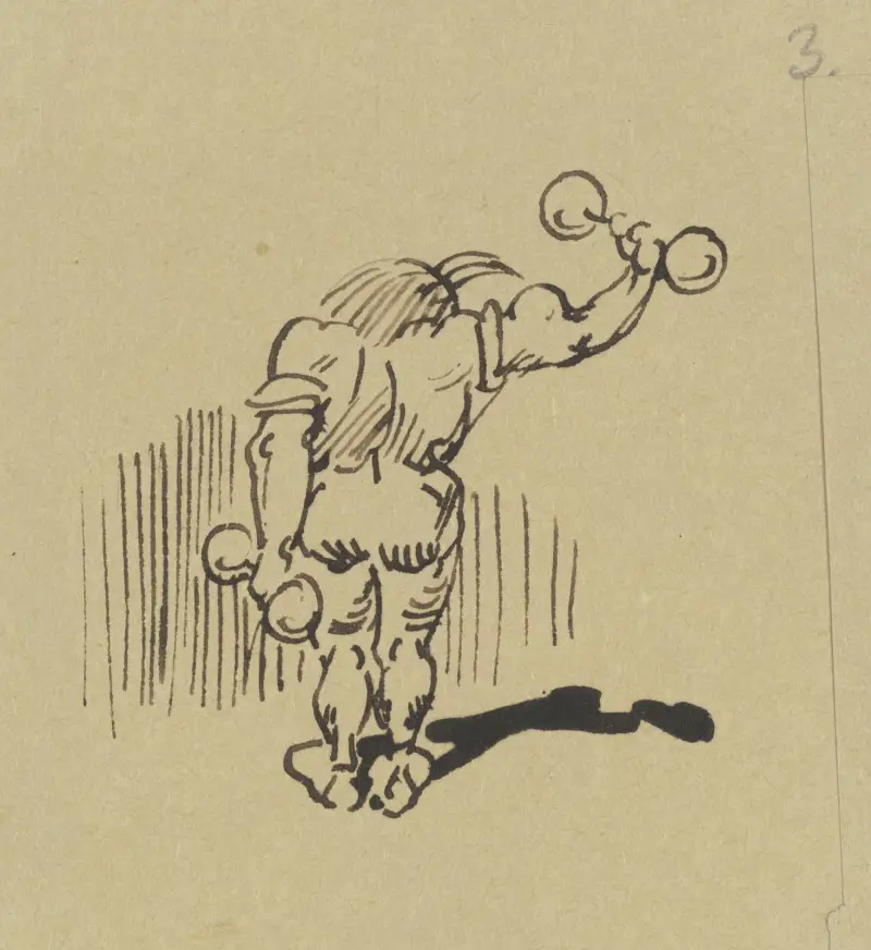 Der Bizeps wird zuerst geübt, ; Er, der dem Arm die Spannkraft gibt av Wilhelm Busch