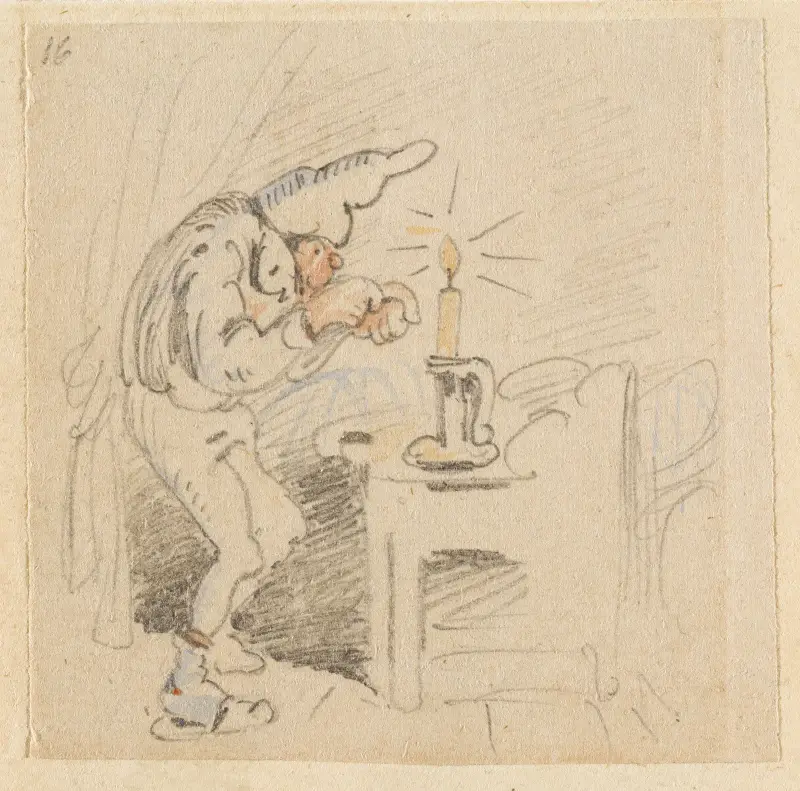 Den störda men lyckligt återvunna nattro (Loppan); 16 av Wilhelm Busch