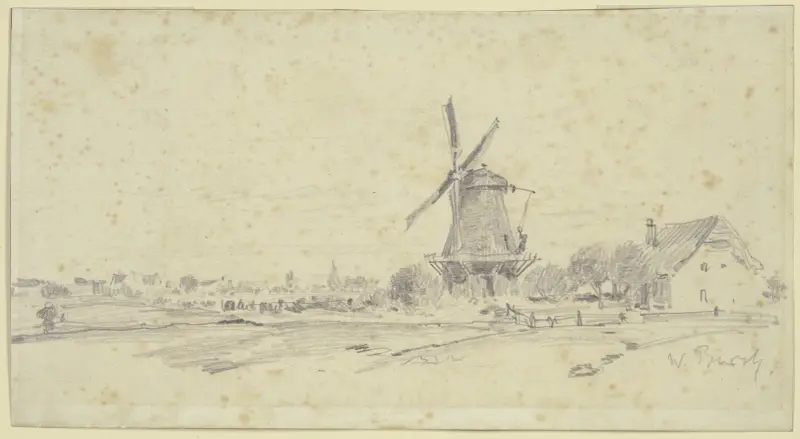 Landskap med vädersågsholländskvarn och mjölnarens hus av Wilhelm Busch