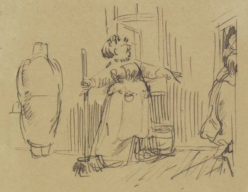 Frau Knopp putzt das Haus von Wilhelm Busch