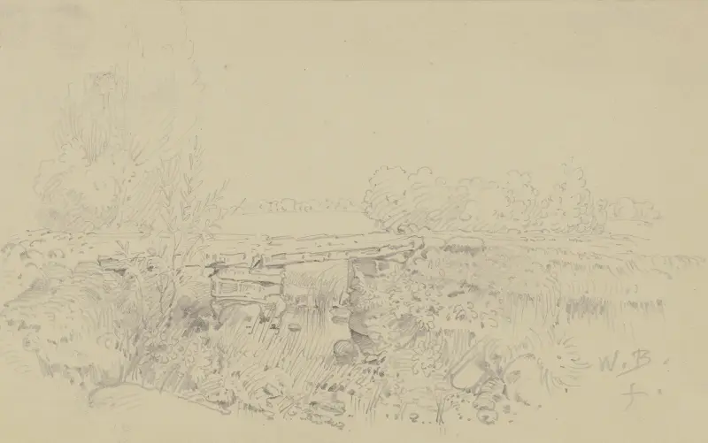 Steinbrücke in weiter Landschaft av Wilhelm Busch