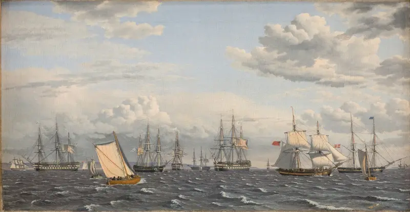 Eine russische Flotte vor Anker bei Helsingör von Christoffer Wilhelm Eckersberg