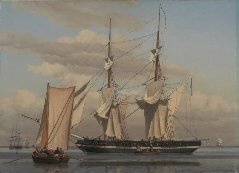An American Naval Brig Lying at Anchor while Her Sails Are Drying av Christoffer Wilhelm Eckersberg