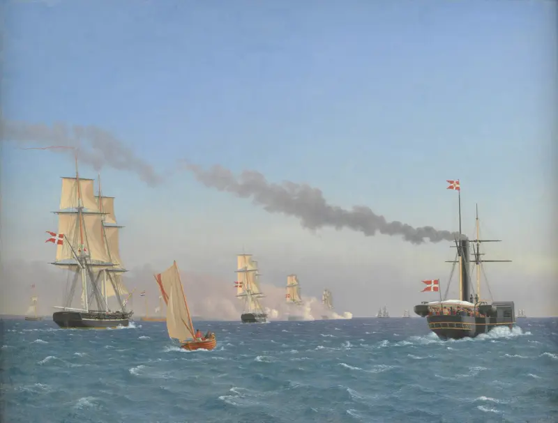 Christian VIII Aboard his Steamship ‘Ægir’ Watching the Manoeuvres of a Squadron near Copenhagen av Christoffer Wilhelm Eckersberg
