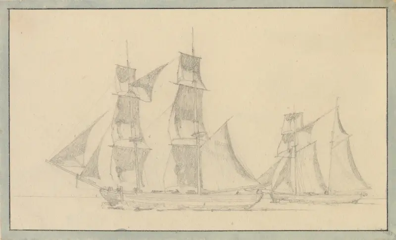 En brigg och en skonare under segel av Christoffer Wilhelm Eckersberg