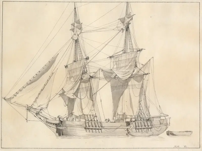 En brig med torkande segel av Christoffer Wilhelm Eckersberg