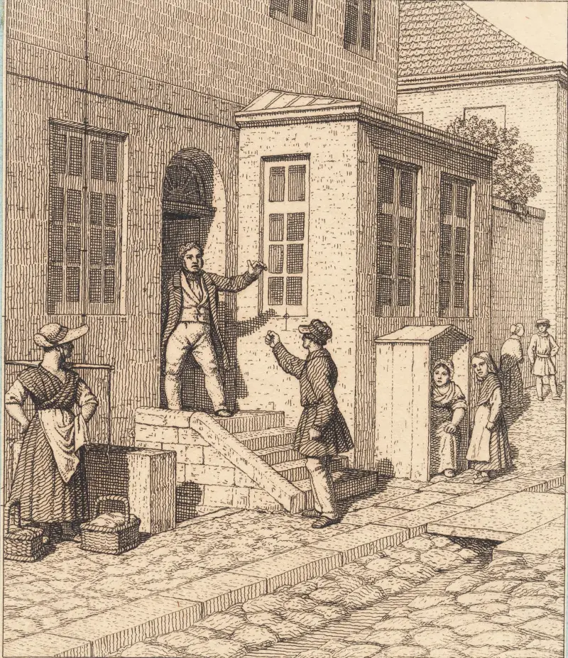 En gatascen – illustration till linjärperspektivet, tavla VII av Christoffer Wilhelm Eckersberg
