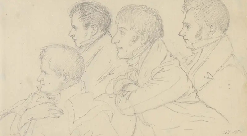 Fyra huvuden i profil mot vänster av Christoffer Wilhelm Eckersberg