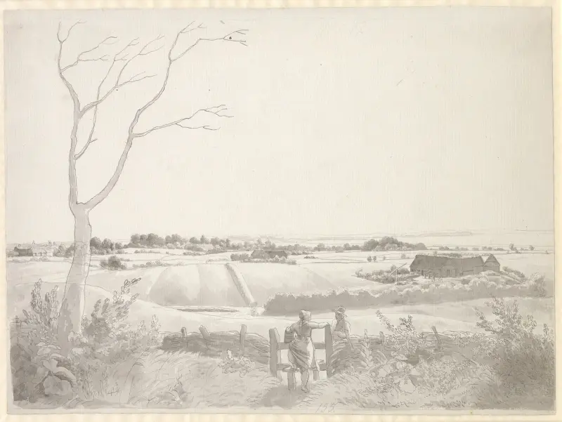 Landskab med bondepige ved en stente av Christoffer Wilhelm Eckersberg