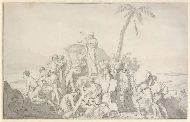 Moses låter Röda havet dra sig tillbaka och Faraos här dränkas av Christoffer Wilhelm Eckersberg