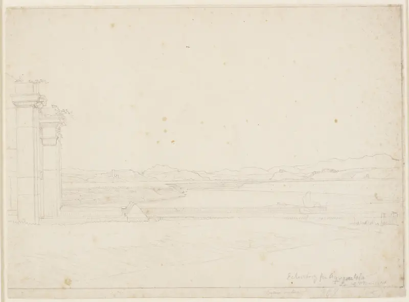 Ansicht von der Fontana Acetosa nördlich von Rom über den Tiber nach Norden von Christoffer Wilhelm Eckersberg