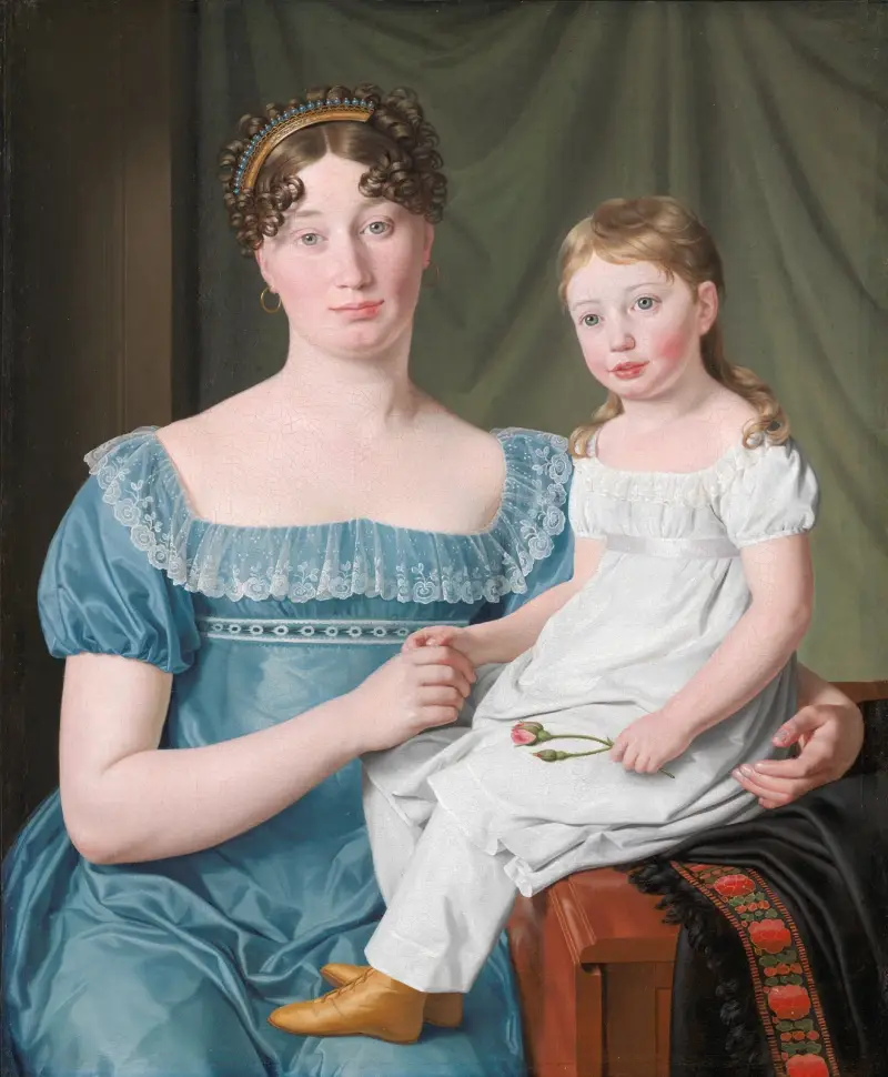 Bildnis einer Adligen, Sophie Hedvig Løvenskiold, und ihrer dreijährigen Tochter von Christoffer Wilhelm Eckersberg