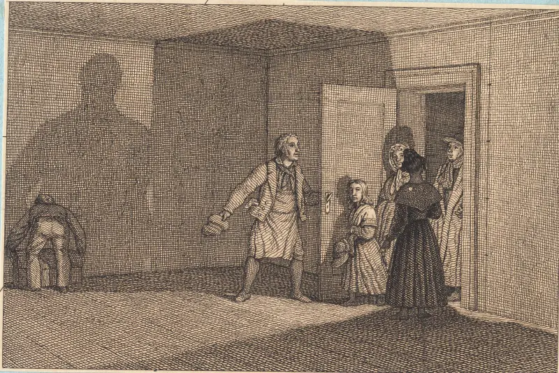 Resande får visar sitt rum – illustration till Linearperspectiven, tavla VIII av Christoffer Wilhelm Eckersberg