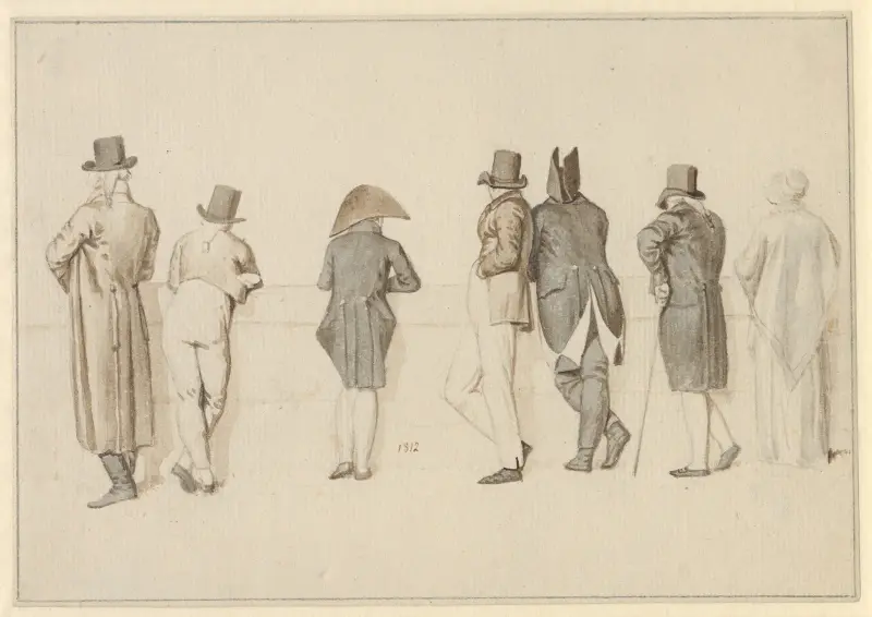 Rygvendte figurer ved en Seinekaj, Paris av Christoffer Wilhelm Eckersberg