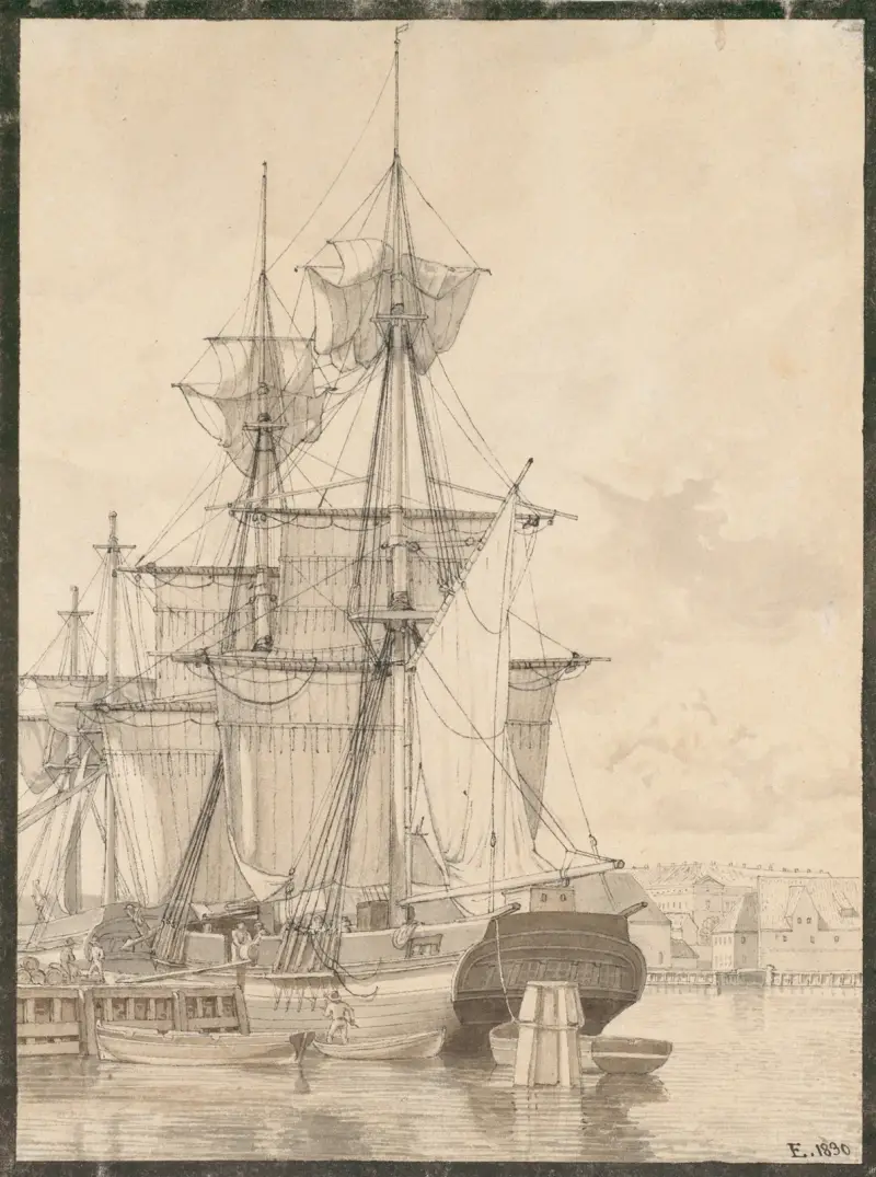 Segelfartyg vid Wilders Plads, Köpenhamn av Christoffer Wilhelm Eckersberg