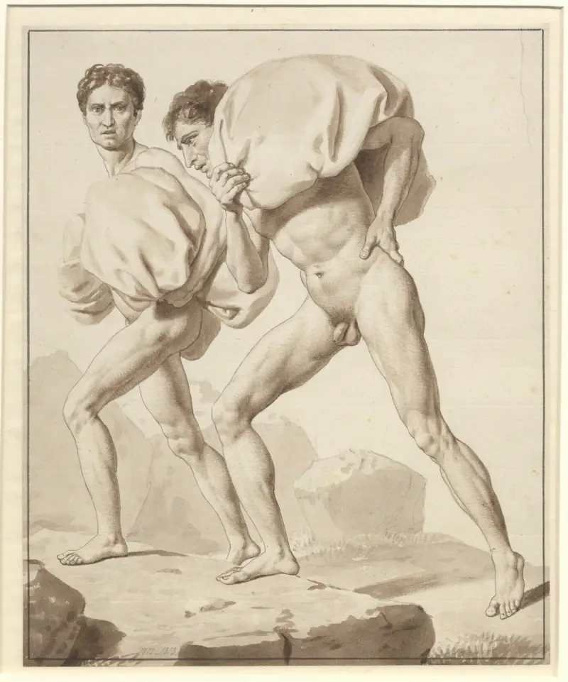Studie zweier nackter Männer, mit Lasten beladen, auf dem Weg einen Berg hinauf von Christoffer Wilhelm Eckersberg