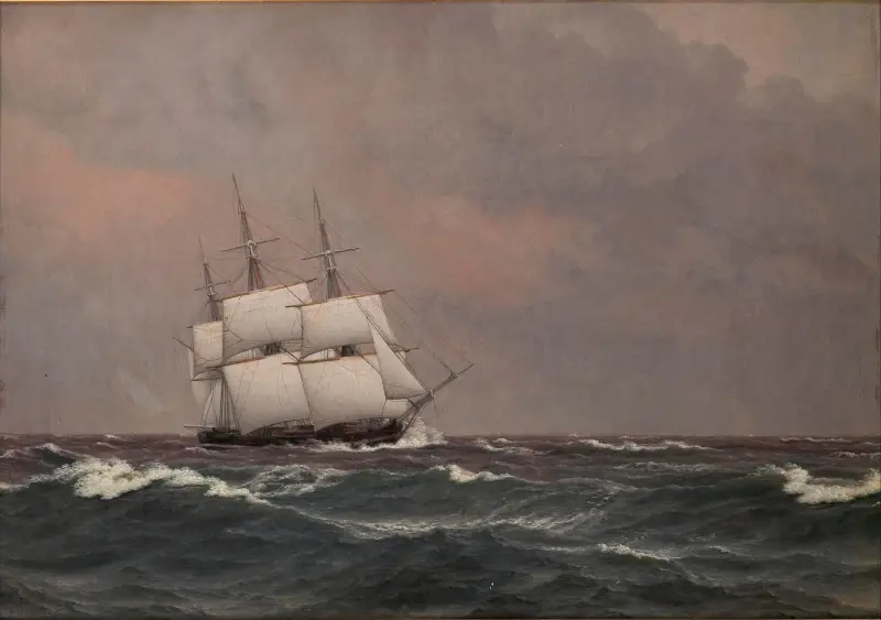 Korvetten Najaden i grov sjö av Christoffer Wilhelm Eckersberg