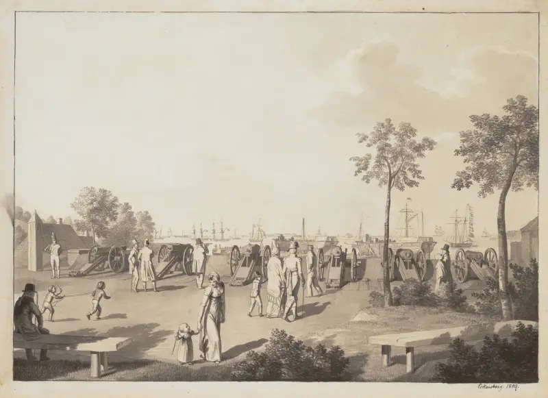 Köpenhamns hamn från esplanaden mellan Langelinie och Toldboden av Christoffer Wilhelm Eckersberg