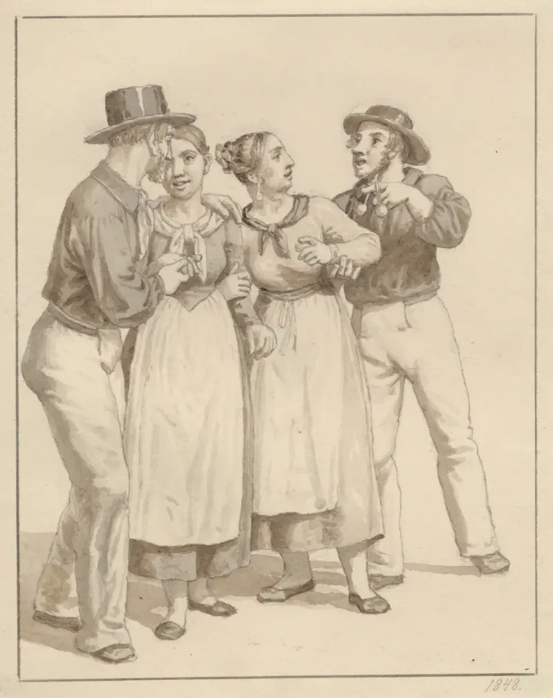 Zwei Seeleute umwerben ein paar Mädchen von Christoffer Wilhelm Eckersberg