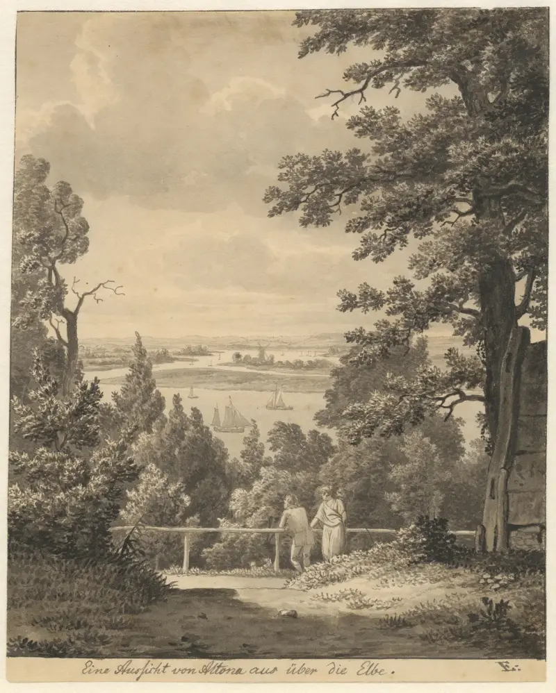 Utsikt från Altona över Elbe av Christoffer Wilhelm Eckersberg