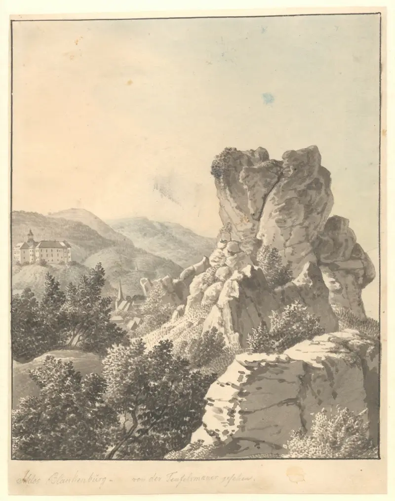 Utsikt vid Harz, från Teufelsmauer mot Schloss Blankenburg av Christoffer Wilhelm Eckersberg
