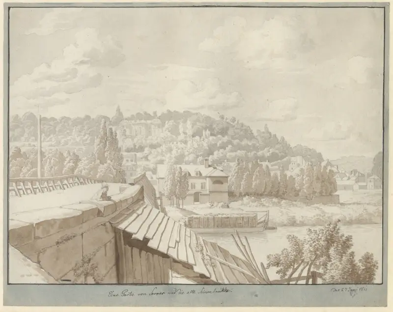 Utsikt vid Sèvres över den gamla Seinebron mot parken i Saint-Cloud, Paris av Christoffer Wilhelm Eckersberg