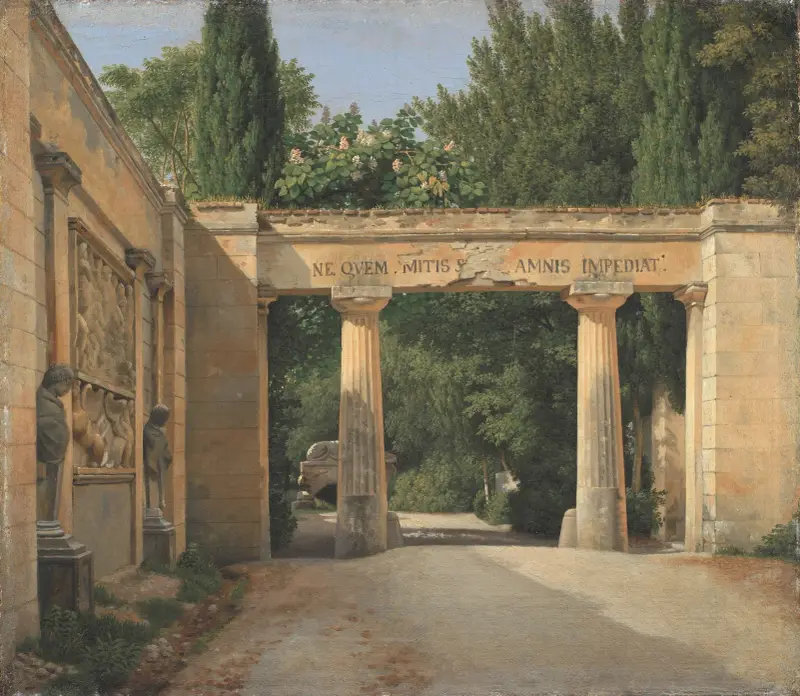 Pohled na zahradu vily Borghese v Římě, Christoffer Wilhelm Eckersberg