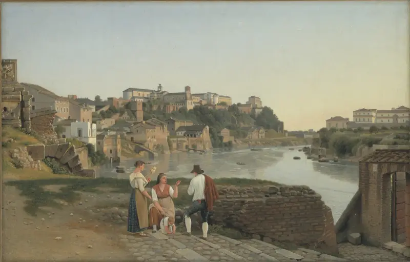 Utsikt över Tibern mot Aventinen i Rom av Christoffer Wilhelm Eckersberg