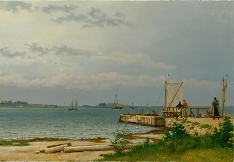Vy mot Koster från bryggan vid Kallehave av Christoffer Wilhelm Eckersberg