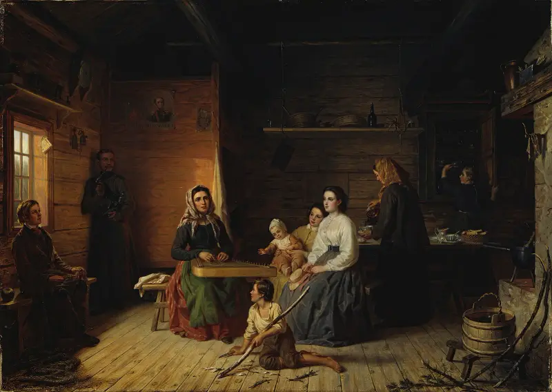 Kreeta Haapasalo Playing The Kantele In A Peasant Cottage av Robert Wilhelm Ekman
