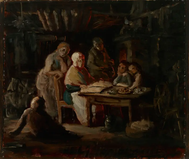 Sunday Night At Grandma’s (Grandmother’s Birthday), Sketch av Robert Wilhelm Ekman