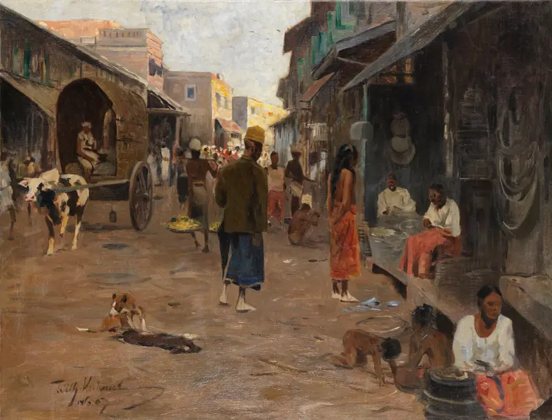 Straßenszene auf Ceylon (Sri Lanka) von Wilhelm Kuhnert