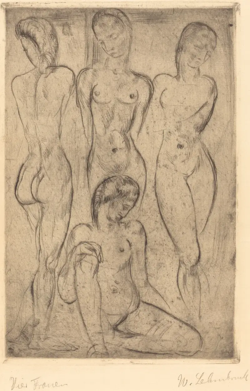 Four Women; Three Standing, One Sitting (VierFrauen; drei stehend, eine sitzend) av Wilhelm Lehmbruck