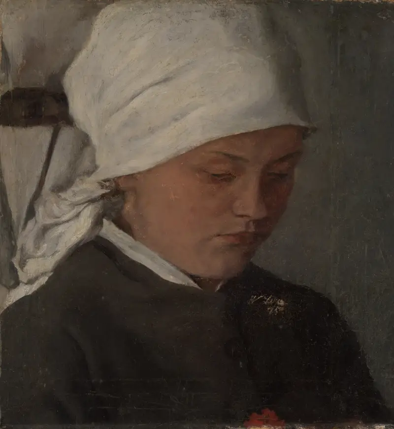 Peasant Girl with a White Headcloth av Wilhelm Leibl