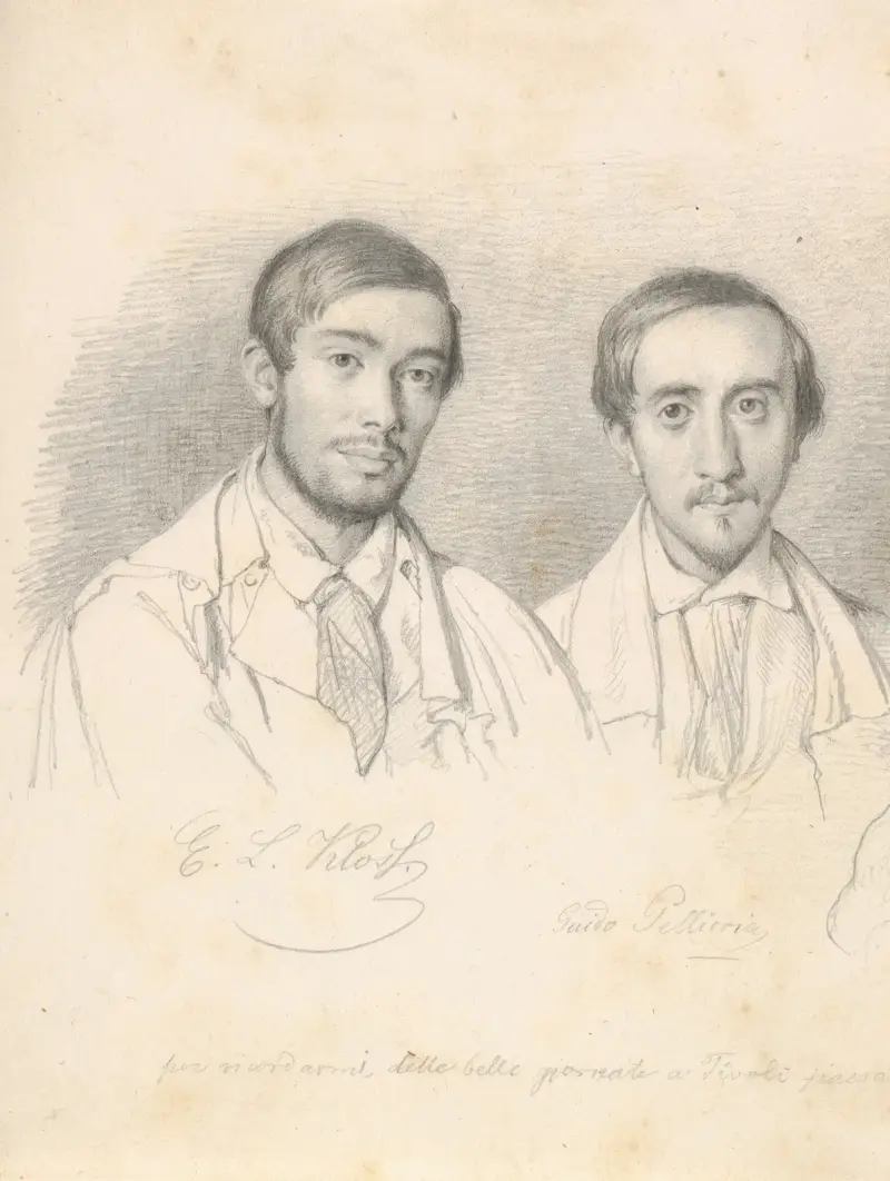 Dubbelporträtt av konstnärerna E.F. Kloss och G. Pellicia av Wilhelm Marstrand